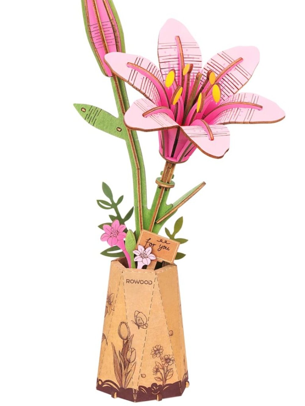 Rowood Wooden Bloom Craft Puzzle - Pink Lily